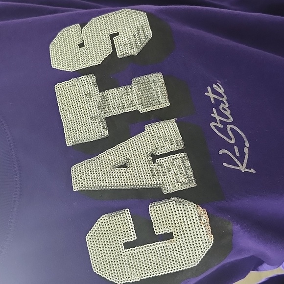 K-State Wildcats Purple Long-Sleeve Crew-Neck Tee with Silver Sequence Logo - Picture 7 of 8